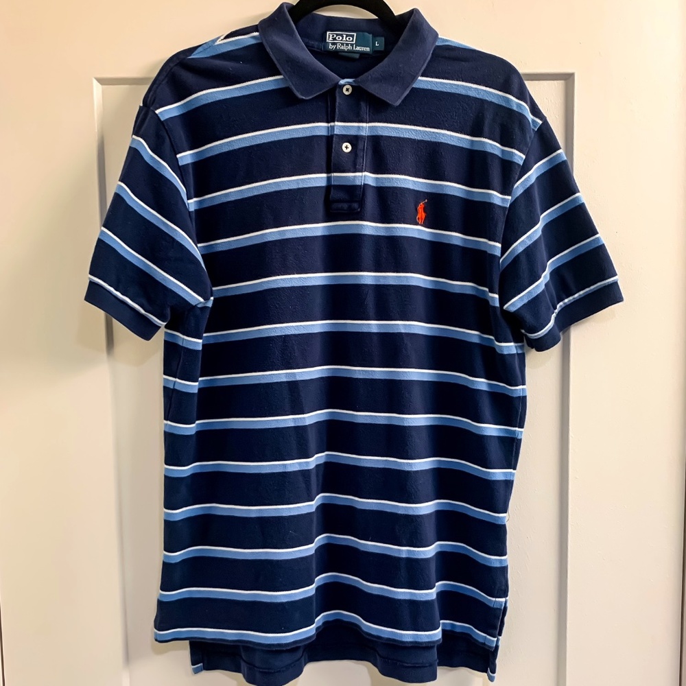 Ralph Lauren Polo Shirt Adult Large Striped Pony Rugby Cotton Mens